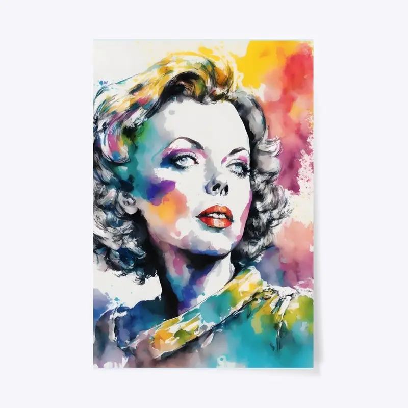 Vibrant Ida Lupino Color Splatter Art 